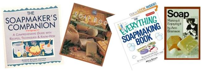 a few of the books from our growing soapmakers library