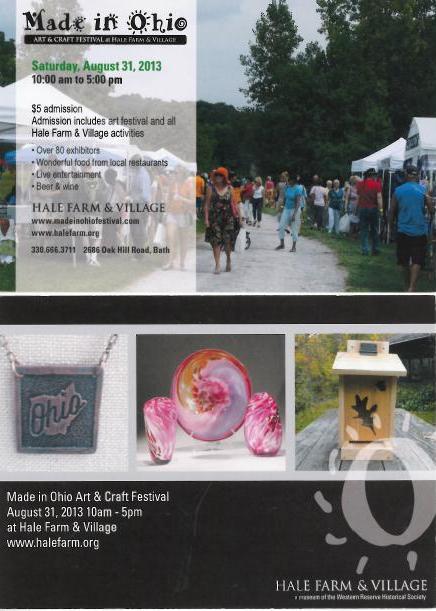 Made in Ohio will be held on Saturday, August 31 from 10am to 5pm at Hale Farm and Village.  There is a small admission fee at the gate.