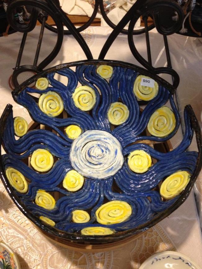 This is an example of Devaney's coil bowls... this one was called Starry Starry Night, in homage to VanGogh's famous painting. As it should, this sold when she first put it out for sale at Trinity in January.