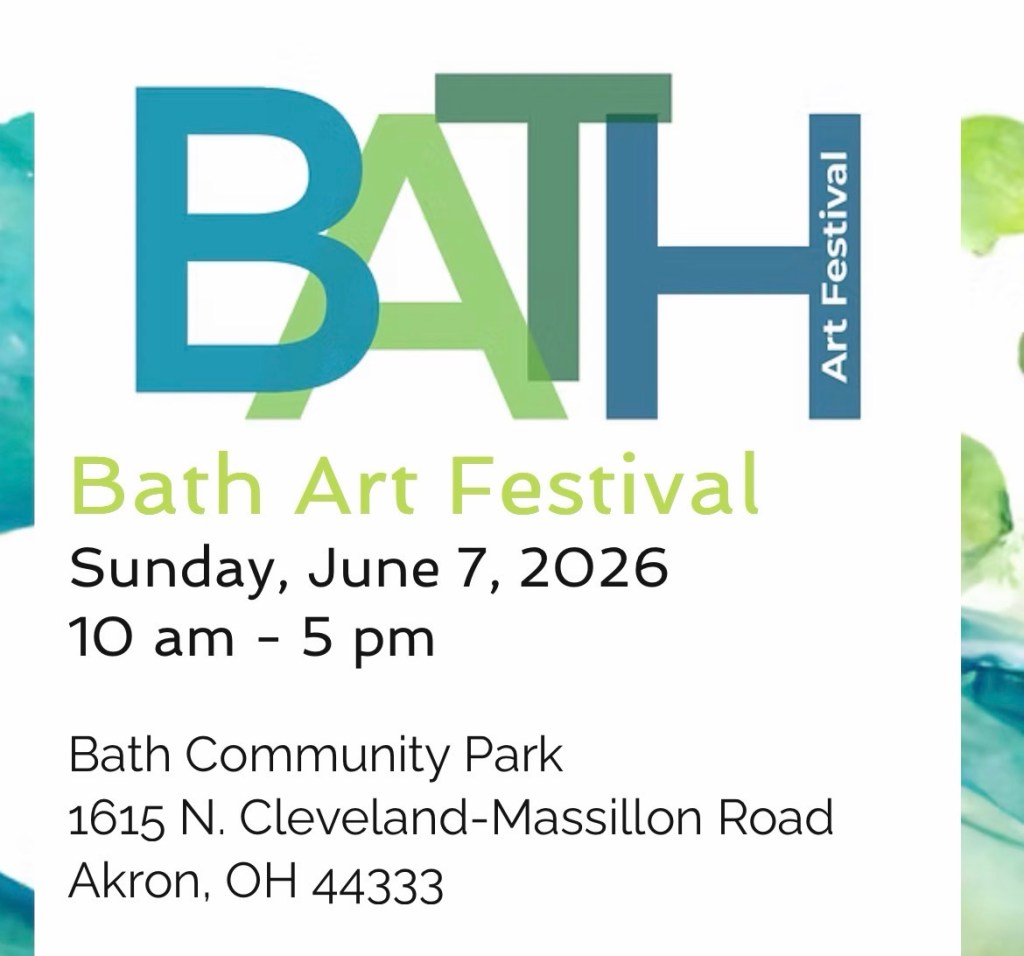 Promotional poster for the Bath Art Festival, scheduled for June 7, 2026, at Bath Community Park, featuring event details and colorful background.